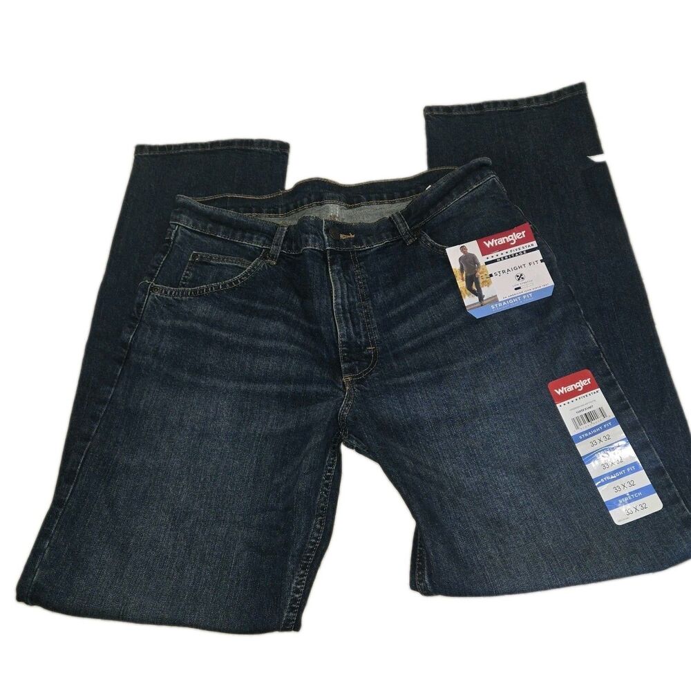 Wrangler Five Star Heritage Denim Jeans Mens Size 33x32 Straight Fit Stretch